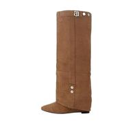 Overknees Stiefel Damen Shark Boots Slouchy Boot Spitzer Zehenbereich Plateauabsatz Langschaft Knee High Heels Leder Mode Komfort Dressy Kniestiefel Mittelalter