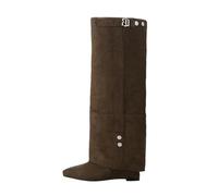 Overknees Stiefel Damen Shark Boots Slouchy Boot Spitzer Zehenbereich Plateauabsatz Langschaft Knee High Heels Leder Mode Komfort Dressy Kniestiefel Mittelalter