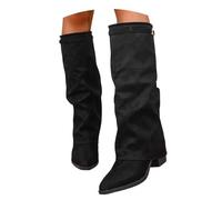 Overknees Stiefel Damen Shark Boots - Spitzer Zehenbereich Plateauabsatz Langschaft Knee High Slouchy Boots Retro Leder Mode Komfort Dressy Stiefel Kniestiefel Mittelalter,37