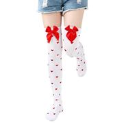 Overknees Strümpfe Damen Weiß,Herz Socken,Halterlose Strümpfe Mit Schleife,Kniestrümpfe Damen Weiß/Rot/Schwarz,Sexy Kostüme Frauen Karneval,Accessoires Für Kostüm Damen Fasching/Amor/Harley Quinn