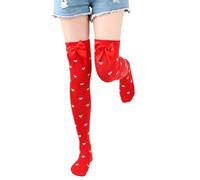 Overknees Strümpfe Damen Weiß,Herz Socken,Halterlose Strümpfe Mit Schleife,Kniestrümpfe Damen Weiß/Rot/Schwarz,Sexy Kostüme Frauen Karneval,Accessoires Für KostümDamen Fasching/Amor/Harley Quinn