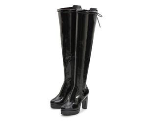 Overkneestiefel "High-Heel-Stiefelette mit Plateau", Damen, Gr. 39, blau (schwarz), Obermaterial: 100% Lederimitat. Decksohle: 100% Lederimitat. Futter: 100% Textilmaterial. Laufsohle: 100% Synthetik,