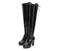 Overkneestiefel "High-Heel-Stiefelette mit Plateau", Damen, Gr. 41, blau (schwarz), Obermaterial: 100% Lederimitat. Decksohle: 100% Lederimitat. Futter: 100% Textilmaterial. Laufsohle: 100% Synthetik,