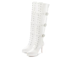Overkneestiefel "High-Heel-Stiefelette mit Plateau", Damen, Gr. 42, weiß, Lacklederimitat, LASCANA BELLE AFFAIRE, glänzend, unifarben, Schuhe Reißverschlussstiefel High Heel Stiefel Overknee-Stiefel S