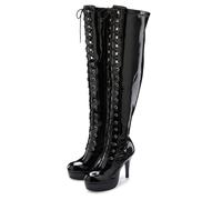 Overkneestiefel "High-Heel-Stiefelette zum Schnüren", Damen, Gr. 45, schwarz, Obermaterial: 100% Lederimitat. Decksohle: 100% Lederimitat. Futter: 100% Textilmaterial. Laufsohle: 100% Synthetik, LASCA