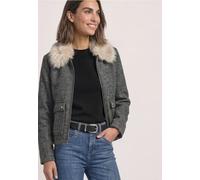 Kurzjacke STREET ONE, Damen, Gr. 34, grau (obsidian blau), Stoff, Oberstoff: 62% Polyester, 38% Wolle. Futter: 100% Polyester, meliert, normal normal, V-Ausschnitt, abgesteppt, Jacken Kurzjacke, mit K