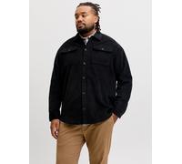 Langarmhemd "JJEREGENT CORD OVERSHIRT LS SN PLS", Herren, Gr. 5XL, N-Gr, schwarz, Web, Obermaterial: 100% Baumwolle, JACK & JONES PLUSSIZE, unifarben, regular fit normal, ohne Ausschnitt, 1-Knopf-Mans