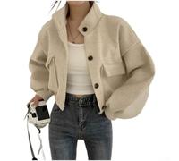 Oversize Blousonjacke Damen Regular Länge M bis XL(Beige L) | Loose Fit, langarm, stehkragen, casual stil, frühlings- tragbar