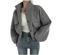 Oversize Blousonjacke Damen Regular Länge M bis XL(Grey M) | Loose Fit, langarm, stehkragen, casual stil, frühlings- tragbar