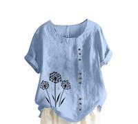 Oversize Bluse Damen Leinenbluse Damen Baumwolle Leinen Shirt Elegante Leinenshirt Lose Kurzarm Blusen Frauen Longshirt Oversized Tee T-Shirt Angebote Bekleidung