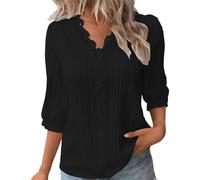 Oversize Bluse Damen, Modische Oberteile Damen, Spitzen Oberteile Elegante Blusen Tuniken Tops Sommer Basic Shirt 3/4 Arm Bluse Tunika Große Größen Black Friday Angebote