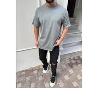 Oversize Herren Kurzarm T-Shirt Weiter Auschnitt Extra Lang Rundhals Herrenshirt L Grau