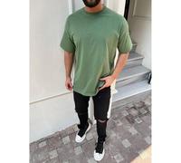 Oversize Herren Kurzarm T-Shirt Weiter Auschnitt Extra Lang Rundhals Herrenshirt M Grün