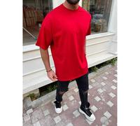 Oversize Herren Kurzarm T-Shirt Weiter Auschnitt Extra Lang Rundhals Herrenshirt M Rot