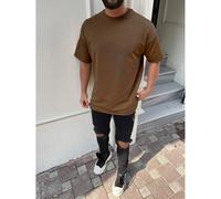 Oversize Herren Kurzarm T-Shirt Weiter Auschnitt Extra Lang Rundhals Herrenshirt XL Braun