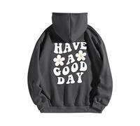 Oversize Hoodie Damen Slogan Graphic Print Hoodie Langarm Kapuzen Sweatshirt Top Pullover Slogan Graphic Drop Shoulder Kordelzug Hoodie Roter Hoodie (Grey, S)
