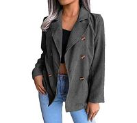 Oversize Jacke Damen Damen-Anzugkragen aus festem Cord für Herbst und Winter, zweireihig Cordjacke Mit Fell Damen (Grey, XXXL)