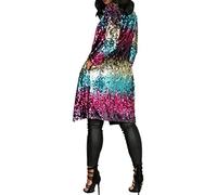 Oversize Jacke Damen Damen Pailletten Pailletten Jacke Lässig Langarm Glitzer Party Glänzend Mantel Rave Oberbekleidung Damen Pullover Weste (A, S)