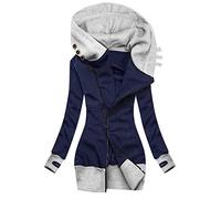 Oversize Jacke Damen Jacke Frauen Ärmel Long Mats Pouch solides Sweatshirt-Mode Reißverschluss Kapuzenpullover Damen Hoodie (Navy, XL)