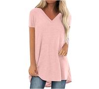 Oversize Lang Pullover Damen Longshirt Kurzarm T-Shirt Sommer Oberteile Elegant Einfarbig Tshirt Longbluse Große Größe V-Ausschnitt Longtops Loose Fit Bluse Shirts Übergröße Lose Pulli Geschenk