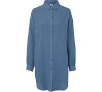 Longbluse BONPRIX, Damen, Gr. 42, jeansblau, Web, Obermaterial: 100% Baumwolle, unifarben, oversize ca. Mitte Oberschenkel, weit Manschette, Blusen Longbluse, Oversize-Passform, aus Baumwoll-Musselin,