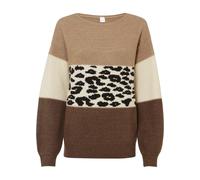Strickpullover BONPRIX "Oversize-Pullover", Damen, Gr. 36/38 (S), braun (braun, taupe, creme leo bedruckt), Strick, Obermaterial: 75% Polyacryl, 22% Polyester, 3% Elasthan, gemustert, oversize hüftbed
