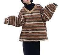 Oversize Pullover Damen Gestreifter - Strickpullover Damen Y2K Vintage- Pulli Damen Langarm Gestreift Farbblock Locker Gestricktes Top Sweatshirt Strickpulli Longpullover für Frauen Herbst Winter