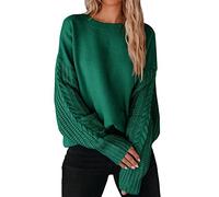 Oversize Pullover Damen Kabel Grobstricken Strickpullover Sweatshirt Oversized Langarmshirt Pulli T Shirt Langarm Lockere Lässige Sweater Strickshirt Oberteile T-Shirt Tunika Tops Bluse Basic Tee