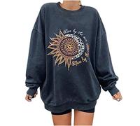 Oversize Pullover Damen,Sweatshirt Damen Oversized T Shirt Langarm mit Vintage Sonnen- und Mond Brief Druck Langarmshirt Große Größen Lockere Oberteile Longshirt Sportshirt Tunika Bluse Top
