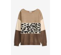 Strickpullover BONPRIX "Oversize-Pullover", Damen, Gr. 52/54 (XXL), braun (braun, taupe, creme leo bedruckt), Strick, Obermaterial: 75% Polyacryl, 22% Polyester, 3% Elasthan, gemustert, oversize hüftb