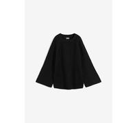 Strickpullover BONPRIX "Oversize-Pullover mit Zopfmuster", Damen, Gr. 36/38 (S), schwarz, Strick, Obermaterial: 97% Polyester, 3% Wolle, unifarben, oversize normal, Rundhals, Trompetenärmel gerader Ab