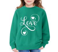Oversize Pullover Preppy Stil mit Herzmuster für Teenager Mädchen Lässig Locker Geschnitten Basic Sweatshirt Unisex Warm Langärmlig Freizeit Oberteil Herbst Winter (Blackish Green, 13-14 Years)