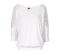 Oversize-Shirt BONPRIX, Damen, Gr. 48/50 (XL), weiß (wollweiß), Jersey, Obermaterial: 95% Viskose, 5% Elasthan. Spitze: 100% Polyester, oversize hüftbedeckend, Rundhals, Fledermausärmel,mit Cut Outs a