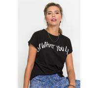 Oversize-Shirt BONPRIX, Damen, Gr. 36/38 (S), schwarz (schwarz statement), Obermaterial: 100% Baumwolle, bequem, Shirts Oversize-Shirt (39373808-36)