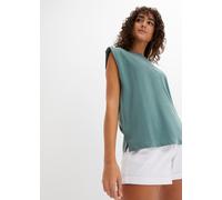 Oversize-Shirt BONPRIX, Damen, Gr. 40/42 (M), graugrün, Jersey, Obermaterial: 100% Baumwolle, unifarben, oversize hüftbedeckend, Rundhals, angeschnitten, Shirts, lässiger Oversize-Schnitt, verstärkte 