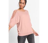 Oversize-Shirt BONPRIX, Damen, Gr. 52/54 (XXL), vintagerosa, Obermaterial: 95% Viskose, 5% Elasthan. Spitze: 100% Polyester, oversize, Shirts Oversize-Shirt, Oversize Passform, 3/4-Ärmel, ohne Kragen,