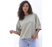 Oversize-Shirt COPENHAGEN STUDIOS "mit hochwertiger Logostickerei", Damen, Gr. M (38), grau (grau melange), Single Jersey, Obermaterial: 88% Baumwolle, 12% Polyester, unifarben, oversize, Rundhals, we