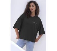 Oversize-Shirt COPENHAGEN STUDIOS "mit hochwertiger Logostickerei", Damen, Gr. XS (34), schwarz, Single Jersey, Obermaterial: 100% Baumwolle, unifarben, oversize, Rundhals, weit normaler Saum, Shirts,