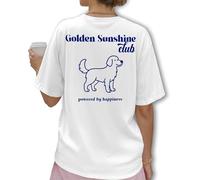 Oversize Shirt Damen Backprint - Hunde - Vintage Golden Retriever Club - Mischling Geschenk Hundeliebhaber Retro Print - S - Weiß