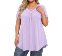 Oversize Shirt Damen, Damen T-Shirt Große Größe Tshirt Sommer Volltonfarbe Lockere Lässig Sport Shirt V-Ausschnitt Kurzarm Basic Oberteil Elegant Tunika Tops,Violett,XXL