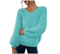 Oversize Shirt Damen SkiunterwäSche Damen Pullover Damen Sexy Einfarbig Herbst Winter Warm Langarm Strickpullover V Ausschnitt Lange äRmel Stricken Sweatshirt PlüSch Tunika Damen Sommer Lang