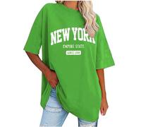 Oversize Shirt Damen Sommer Einfarbige Tshirt Basic Rundhals Sportshirt Elegant Solide Longshirt Bequem Baumwolle Sweatshirt Frauen Tunika Tops Teenager Mädchen Pullover All-Match Oberteile S-XXL