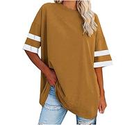 Oversize Shirt Damen Sommer Einfarbige Tshirt Basic Rundhals Sportshirt Elegant Solide Longshirt Bequem Baumwolle Sweatshirt Frauen Tunika Tops Teenager Mädchen Pullover All-Match Oberteile S-XXL