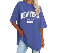 Oversize Shirt Damen Sommer Einfarbige Tshirt Basic Rundhals Sportshirt Elegant Solide Longshirt Bequem Baumwolle Sweatshirt Frauen Tunika Tops Teenager Mädchen Pullover All-Match Oberteile S-XXL