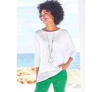 Oversize-Shirt HEINE "Oversized Shirt", Damen, Gr. 36/38, weiß, 95% Viskose, 5% Elasthan, Chiffon:100% Polyester, unifarben, Rundhals, Shirts (59037714-36) weiß