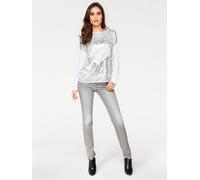 Oversize-Shirt HEINE "Oversized Shirt", Damen, Gr. 40, weiß, 100% Polyester, Rückseite:5% Elasthan, 95% Viskose, gemustert, Rundhals, Shirts (18876900-40) weiß