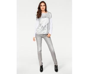 Oversize-Shirt HEINE "Oversized Shirt", Damen, Gr. 40, weiß, 100% Polyester, Rückseite:5% Elasthan, 95% Viskose, gemustert, Rundhals, Shirts (18876900-40) weiß