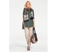 Oversize-Shirt HEINE "Oversized Shirt", Damen, Gr. 44/46, grün (schilfgrün), 95% Viskose, 5% Elasthan, unifarben, V-Ausschnitt, Shirts (61049860-44) schilfgrün