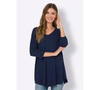 Oversize-Shirt HEINE "Oversized Shirt", Damen, Gr. 48/50, blau (marine), 95% Viskose, 5% Elasthan, unifarben, V-Ausschnitt, Shirts (57466012-48) marine