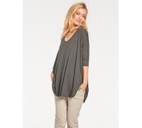 Oversize-Shirt "Oversized Shirt", Damen, Gr. 34, grau (taupe), 95% Viskose, 5% Elasthan, LINEA TESINI BY HEINE, unifarben, V-Ausschnitt, Shirts (19348552-34) taupe
